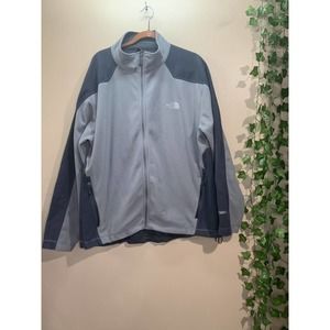 THE NORTH FACE Windwall Gray Logo Shell Fleece Zip Hiking Jacket Coat Mens XXL